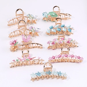 Floral Hair Claw Clip Alloy Painted Enamel Flower Butterfly Large Non Slip Elegant Grip Headpiece For Women Girls