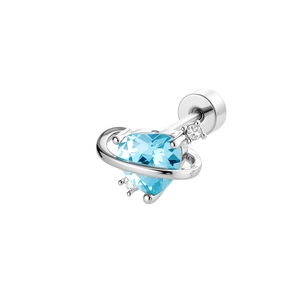 Star-orbit heart zircon screw-back ear piercing in silver-toned titanium steel