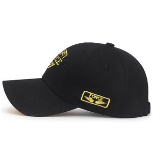 Casquette de baseball en coton noir avec broderie Force jaune et protection solaire
