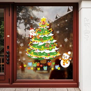 Christmas Window Stickers Electrostatic Static Cling PVC Santa Claus Snowman Christmas Tree Decals Reusable Holiday Decoration