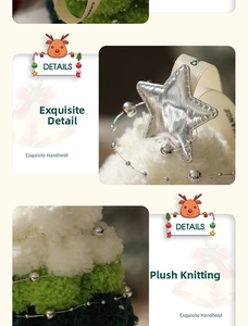 Macro view of multi-layered knit Christmas tree ornament with silver star detail