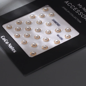 Minimalist 5D gold embossed pearl nail art stickers with metallic rings MJ-030