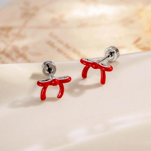 Roter Bogen Ohrknorpelstecker Titanstahl Kupfer Emaille Schraubverschluss Piercing Schmuck Vintage Elegant Für Damen