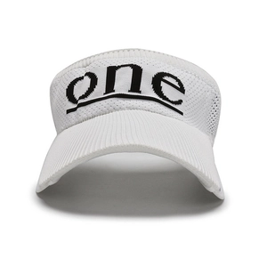 Visiera parasole in maglia bianca traspirante con scritta 'one' nera per sport all'aperto