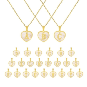 18k gold plated heart necklace with mother of pearl shell and 26 initial letters