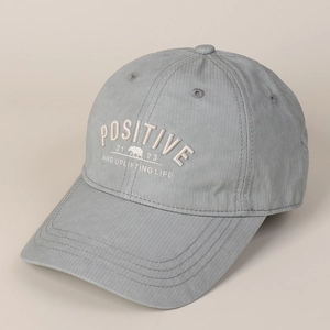 Détail de la broderie 3D POSITIVE et logo d'ours polaire sur casquette grise en coton