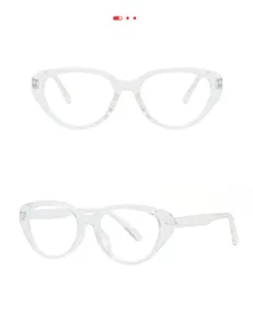 Detailansicht der transparenten Cat-Eye-Brille C6 aus Harz mit Fokus auf Rahmen und Bügel