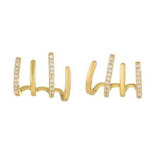 Gold plated four-claw wave stud earrings with sparkling cubic zirconia accents