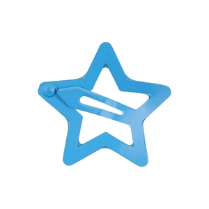 Star-shaped candy color metal snap hair clip for kids in bright blue on white background