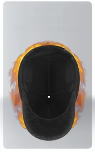 Detail of warm black fleece lining and ear flaps for winter thermal baseball cap