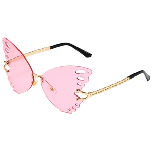 Fashionable oversized butterfly rimless sunglasses with pink gradient lenses and gold frame