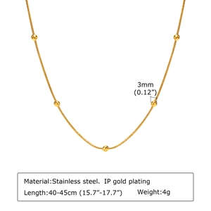 Detailed specs of stainless steel gold snake chain necklace with 3mm beads
