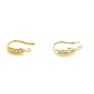 Detail of 14K gold-filled boat-shaped ear hooks with inlaid white zircon for DIY jewelry