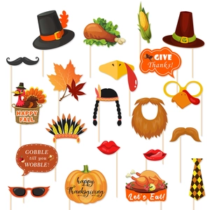 Thanksgiving photo booth props set with turkey, pumpkin and festive party signs