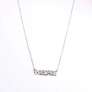Unique stainless steel necklace with GEORGE nameplate and ghost pendant in silver finish