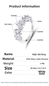 Detailed size specs for S925 sterling silver ring with marquise and pear cut cubic zirconia