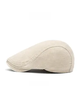 Seitenansicht der beigefarbenen Vintage-Schiebermütze mit gewaschener Twill-Stoffstruktur