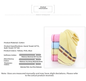 Detailed size specifications for thick cotton towel and bath towel set in three colors