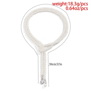 Double-layered pearl necklace with water drop crystal pendant and size measurement marks