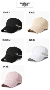 Detailansicht von fünf Baseballkappen in Schwarz, Khaki, Weiß und Rosa mit Stickerei