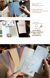 Macro view of vintage scrapbooking paper with retro handwriting and stamp textures