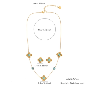 Detailed dimensions of vintage turquoise flower pendant necklace and earrings set