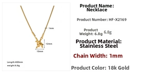 Detail of 18K gold stainless steel sailor knot necklace with size and weight dimensions