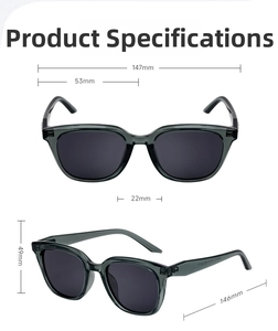 Detailed size parameters for cat eye polarized sunglasses with frame dimensions in mm