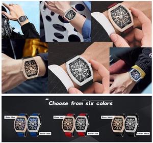 Men's tonneau quartz watch collection in rose gold and silver with colorful silicone straps