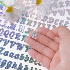 0.5 inch holographic silver glitter alphabet stickers for DIY spice jars and balloons