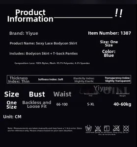 Detailed size chart and material guide for blue lace sexy lingerie secretary outfit