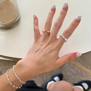 Minimalist 925 silver irregular rings and beaded chain bracelet set for women
