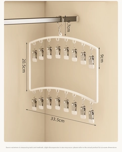 Detail showing dimensions of 16-clip double-layer baby clothes hanger for closet