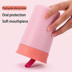 Soft food-grade silicone straw for leak-proof stainless steel water bottle in pink