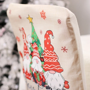 Christmas gnome chair back cover with high-quality linen texture and festive tree print