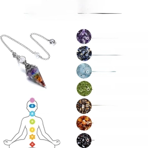 Chakra crystal pendulum necklace with silver chain and seven natural semi-precious stones