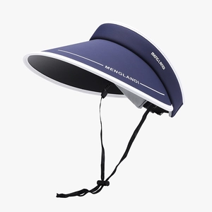 Navy blue wide brim sun visor hat with letters and adjustable windproof strap