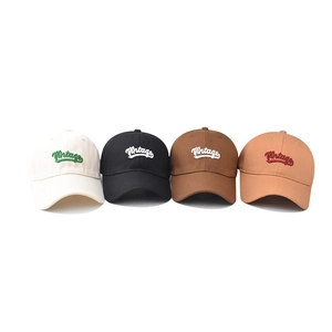Vintage style cotton baseball caps with 3D embroidery in four colors for men and women