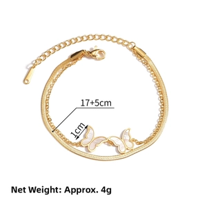 Double-layered 14K gold butterfly bracelet detail with 17+5cm adjustable length