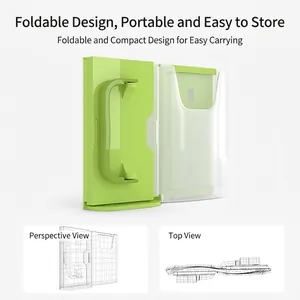 Foldable anti-squeeze green milk box holder for kids with portable handle and compact design