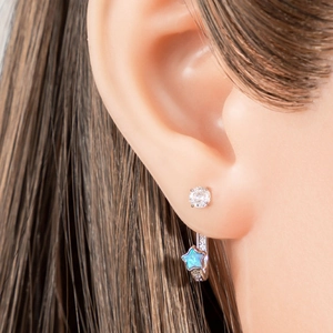 Star-shaped blue opal pendant hoop and clear gem stud earrings in silver titanium steel