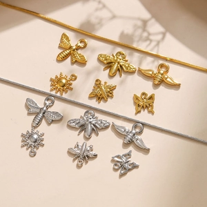 304 stainless steel DIY pendant charms set with bee butterfly and sun shapes in gold silver