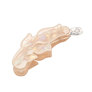 Iridescent champagne vertical banana hair clip with elegant layered acrylic floral design