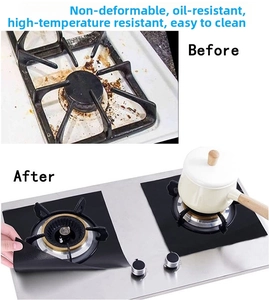 Before and after comparison of black heat-resistant Teflon gas stove burner protector mats