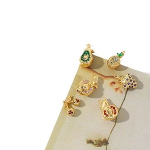 Set of 6 18K gold plated fruit pendants with colorful zircon for DIY jewelry making