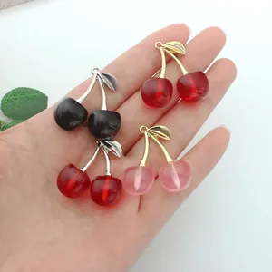 DIY cherry pendants in four colors with gold and silver hooks for jewelry making