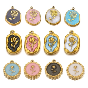 Detailed set of floral enamel rose charms in gold-toned finish for DIY jewelry making