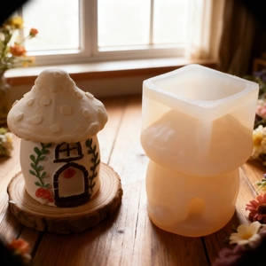 3D mushroom house silicone mold for DIY candle holders and plaster storage boxes