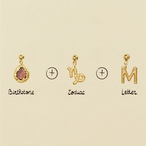 18K gold plated stainless steel birthstone necklace with zodiac sign and letter M
