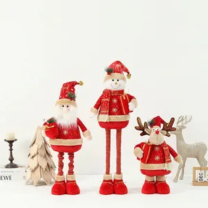 Christmas Plush Doll Santa Snowman Reindeer Ornament Red Gold Sequin Cloth Telescopic Leg Holiday Home Decoration Xmas Gift
